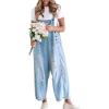 imagechouyatou Women Loose Adjustable Strap Denim Bib Overall Jeans Distressed Wide Leg Baggy Overalls JumpsuitLight Blue
