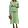 imagechouyatou Womens 2 Piece Outfits Fluffy Button Down Cardigan ALine Skirt Two Piece Sweater Skirt SetsGreen