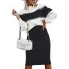 imagechouyatou Womens 2 Piece Sweater Skirt Sets Color Block Knit Sweater Top Bodycon Skirt Two Piece OutfitsBlack