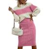 imagechouyatou Womens 2 Piece Sweater Skirt Sets Color Block Knit Sweater Top Bodycon Skirt Two Piece OutfitsPink