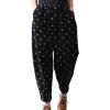imagechouyatou Womens Baggy Loose Corduroy Pants Polka Dot Printed Elastic High Waisted Straight Leg TrouserBlack