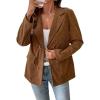 imagechouyatou Womens Business Casual Corduroy Blazer Jacket Notch Lapel Double Breasted Suit JacketCoffee Brown