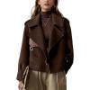 imagechouyatou Womens Business Casual Wool Coat Suit Top Open Front Loose Dressy Blazer Jacket Trench CoatBrown