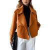 imagechouyatou Womens Business Casual Wool Coat Suit Top Open Front Loose Dressy Blazer Jacket Trench CoatDark Yellow