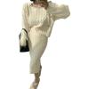 imagechouyatou Womens Cable Knit 2 Piece Outfits Crop Sweater Hoodie and Package Hip Bodycon Midi Skirt SetsApricot