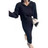 imagechouyatou Womens Cable Knit 2 Piece Outfits Crop Sweater Hoodie and Package Hip Bodycon Midi Skirt SetsBlack