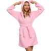 imagechouyatou Womens Cute Ear Hood Nightdress Ultra Soft Pajamas Dress Fluffy Fleece Nightgown with BeltPink