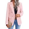 imagechouyatou Womens Elegant Plaid Tweed Jacket Button Down Notch Collar Office Work Suit Dressy Blazer CoatPink