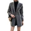 imagechouyatou Womens Elegant Plaid Wool Blend Casual Business Blazer Jacket Notch Lapel Dressy Work CoatGrey