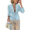 imagechouyatou Womens Fall Casual Notch Lapel Denim Blazer Suit Button Down Business Office Slim Fit Jean JacketLight Blue