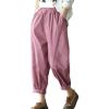 imagechouyatou Womens Fall Winter Loose Corduroy Pants Elastic High Waisted Straight Leg Trouser with PocketsPink