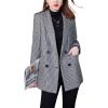 imagechouyatou Womens Notch Lapel Double Breasetd Houndstooth Blazer Jacket Business Casual Plaid Blazer SuitBlack