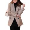 imagechouyatou Womens Notch Lapel Double Breasetd Houndstooth Blazer Jacket Business Casual Plaid Blazer SuitKhaki