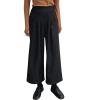 imagechouyatou Womens Plaid Wool Blend Culottes Capri Plaid Pants Elastic High Waist Wide Leg Palazzo TrouserBlack