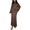 imagechouyatou Womens Slouchy Knitwear Sets Turtleneck Sweater Maxi Long Skirt Two Piece Sweater Skirt OutfitsCoffee