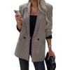 imagechouyatou Womens Vintage Houndstooth Business Office Blazer Notch Lapel Dressy Suit Work JacketGreen