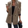 imagechouyatou Womens Vintage Houndstooth Business Office Blazer Notch Lapel Dressy Suit Work JacketKhaki