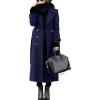 imagechouyatou Womens Winter Double Breasted Wool Coat Business Casual Long Winter Pea Coat with BeltNavy Blue