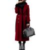 imagechouyatou Womens Winter Double Breasted Wool Coat Business Casual Long Winter Pea Coat with BeltRed