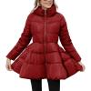 imagechouyatou Womens Winter Swing Hem Quilted Puffer Jacket Stand Collar Zip Up Puffy Down Coat OuterwearWine Red
