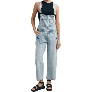 imagechouyatou Womens Adjustable Strap Denim Bib Overall Straight Leg Baggy Utility Cargo Jeans JumpsuitLight Blue