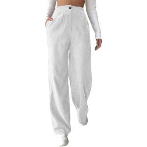 imagechouyatou Womens Casual High Waisted Wide Straight Leg Corduroy Pants TrousersWhite