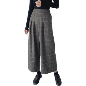 imagechouyatou Womens Plaid Wool Blend Culottes Capri Plaid Pants Elastic High Waist Wide Leg Palazzo TrouserLight Grey Plaid