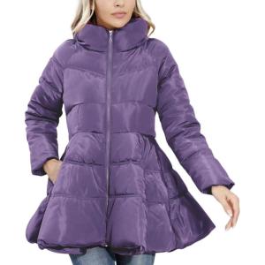 imagechouyatou Womens Winter Swing Hem Quilted Puffer Jacket Stand Collar Zip Up Puffy Down Coat OuterwearPurple