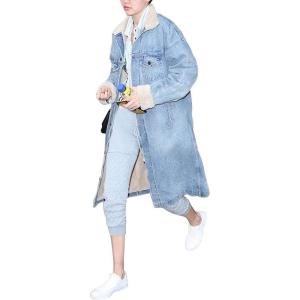 imagechouyatou Womens Winter Windproof Sherpa Lined Long Denim Coat Trucker JacketLight Blue