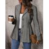 imagechouyatou Women Business Casual Herringbone Blazer Jacket Button Down Office Work Dressy Peplum Blazer TopGrey