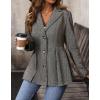 imagechouyatou Women Business Casual Herringbone Blazer Jacket Button Down Office Work Dressy Peplum Blazer TopGrey
