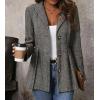 imagechouyatou Women Business Casual Herringbone Blazer Jacket Button Down Office Work Dressy Peplum Blazer TopGrey