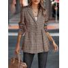 imagechouyatou Women Business Casual Work Plaid Blazer Jacket Single Breasted Office Dressy Peplum Blazer SuitKhaki