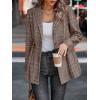 imagechouyatou Women Business Casual Work Plaid Blazer Jacket Single Breasted Office Dressy Peplum Blazer SuitKhaki