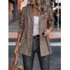imagechouyatou Women Business Casual Work Plaid Blazer Jacket Single Breasted Office Dressy Peplum Blazer SuitKhaki