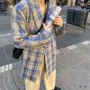 imagechouyatou Womens Business Casual Plaid Blazer Jacket Notched Collar Open Front Dressy Suit Loose Pea CoatBlue
