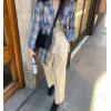 imagechouyatou Womens Business Casual Plaid Blazer Jacket Notched Collar Open Front Dressy Suit Loose Pea CoatBlue
