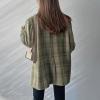 imagechouyatou Womens Business Casual Plaid Blazer Jacket Notched Collar Open Front Dressy Suit Loose Pea CoatGreen