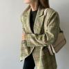 imagechouyatou Womens Business Casual Plaid Blazer Jacket Notched Collar Open Front Dressy Suit Loose Pea CoatGreen