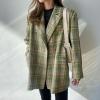 imagechouyatou Womens Business Casual Plaid Blazer Jacket Notched Collar Open Front Dressy Suit Loose Pea CoatGreen