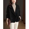 imagechouyatou Womens Casual Business Wool Blend Coat Loose Double Breasted Suit Coat Dressy Blazer Pea CoatBlack