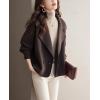 imagechouyatou Womens Casual Business Wool Blend Coat Loose Double Breasted Suit Coat Dressy Blazer Pea CoatBrown