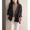 imagechouyatou Womens Casual Business Wool Blend Coat Loose Double Breasted Suit Coat Dressy Blazer Pea CoatBrown