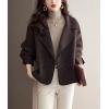 imagechouyatou Womens Casual Business Wool Blend Coat Loose Double Breasted Suit Coat Dressy Blazer Pea CoatBrown