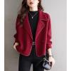 imagechouyatou Womens Casual Business Wool Blend Coat Loose Double Breasted Suit Coat Dressy Blazer Pea CoatRed