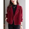 imagechouyatou Womens Casual Business Wool Blend Coat Loose Double Breasted Suit Coat Dressy Blazer Pea CoatRed