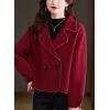 imagechouyatou Womens Casual Business Wool Blend Coat Loose Double Breasted Suit Coat Dressy Blazer Pea CoatRed