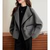 imagechouyatou Womens Casual Business Wool Blend Trench Coat Loose Double Breasted Blazer Jacket Pea CoatGrey