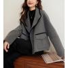 imagechouyatou Womens Casual Business Wool Blend Trench Coat Loose Double Breasted Blazer Jacket Pea CoatGrey