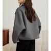 imagechouyatou Womens Casual Business Wool Blend Trench Coat Loose Double Breasted Blazer Jacket Pea CoatGrey